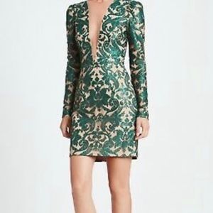 Dress the Population Claudia Plunging Neckline Illusion Dress